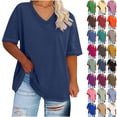 thumbnail image 1 of Summer Womens Tops 2025 Plus Size V-neck Short Sleeved Solid Summer Base Shirt Sports T-shirt, 1 of 4