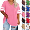 thumbnail image 1 of Summer Womens Tops 2025 Plus Size V-neck Short Sleeved Solid Summer Base Shirt Sports T-shirt, 1 of 4