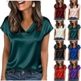 thumbnail image 1 of Summer Womens Tops 2026 Plus Size Fashion Solid Color Leisure T-shirt V-neck Leisure Tops Satin Shirts, 1 of 6