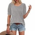 thumbnail image 1 of Summer Womens Tops Shirts 2026 Fashion Plus Size Spring Style Sleeve Decoration Buckle Round Neck Loose Folded Short Sleeve T-shirt Top, 1 of 7