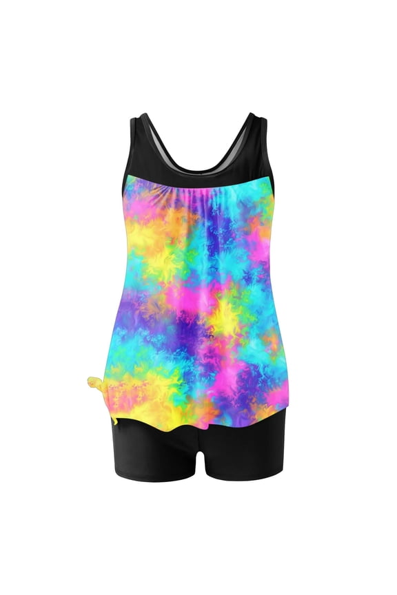 Summer Womens Two Piece Bikini Set Support Push-Up Conservative Tankini Swimsuits U Neck Sleeveless Swim Suits High Waisted Tummy Control Tankini Pool Party Swimwear