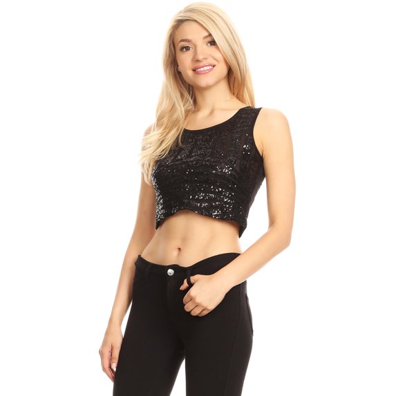 Summer Womens Vest Sparkle Stripe Front Sequin Slim Fit Cropped Casual Tank Tops