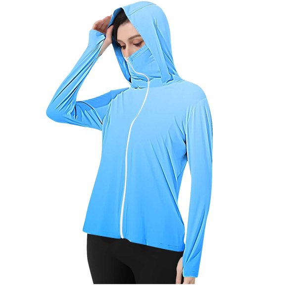 Summer Womens Zip up Hoodies Sunscreen UPF50+ Long Sleeve New Gradient Color Thumb Buckle Casual Coat Price Reduction Alert 50% Off!