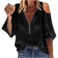 thumbnail image 1 of Summer Womens Zipper V Neck Tunic Tshirt Batwing Short Sleeve Casual Loose Fit Fashion Oversized Blouses Tops Shirts, 1 of 5