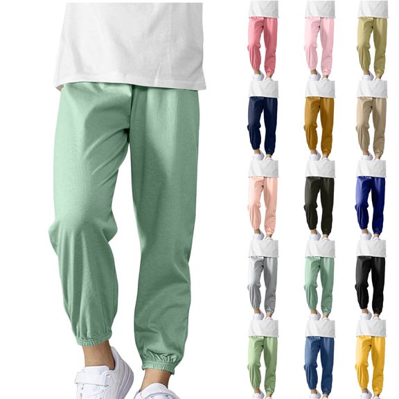 Summer Workout Jogger Sweatpants, Fashionable Casual Solid Color Tapered Sweatpants With Elastic Waist for Middle and Large Boys and Girls, Size 8-9Years, Mint Green