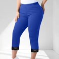 thumbnail image 1 of Summer Workout Pants For Women Casual Elastic Waist Lace Capris Solid Color Capri Leggings — Blue∣5XL, 1 of 7