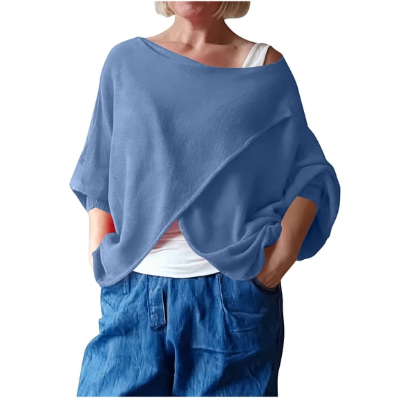 Summer Wrap Shirts for Women Short Sleeve Blouse Knot Front V-Neck Tee Shirt Casual Cotton Tops Classic Cropped Top Lightweight Casual Blouses Fashion Trendy Outfits Blue XXL