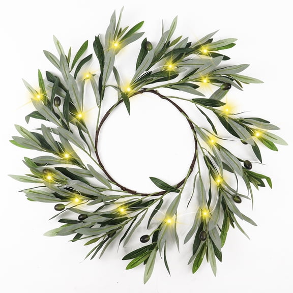Green Wreath Summer Wreath for Front Door Spring Wreath Décor with Artificial Olive Leaves for Home Offiec Hanging Wall Decoration Design 1