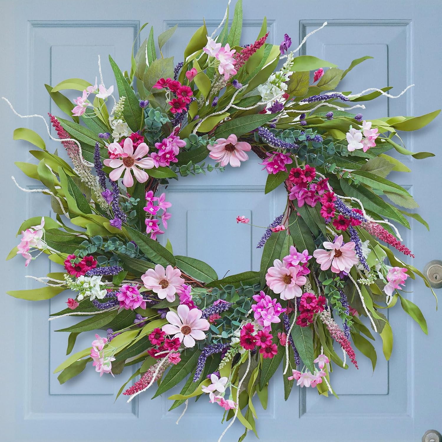 Summer Wreaths for Front Door, 24 Inch Spring Pink Door Wreath, Flower ...