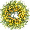 thumbnail image 1 of Summer Wreaths for Front Door, 24" Yellow Daisy Wreaths for Front Door Window Wall Wedding Farmhouse Festival Decor, Handmade Artificial Spring Summer Wreath for Home Decoration, 1 of 15