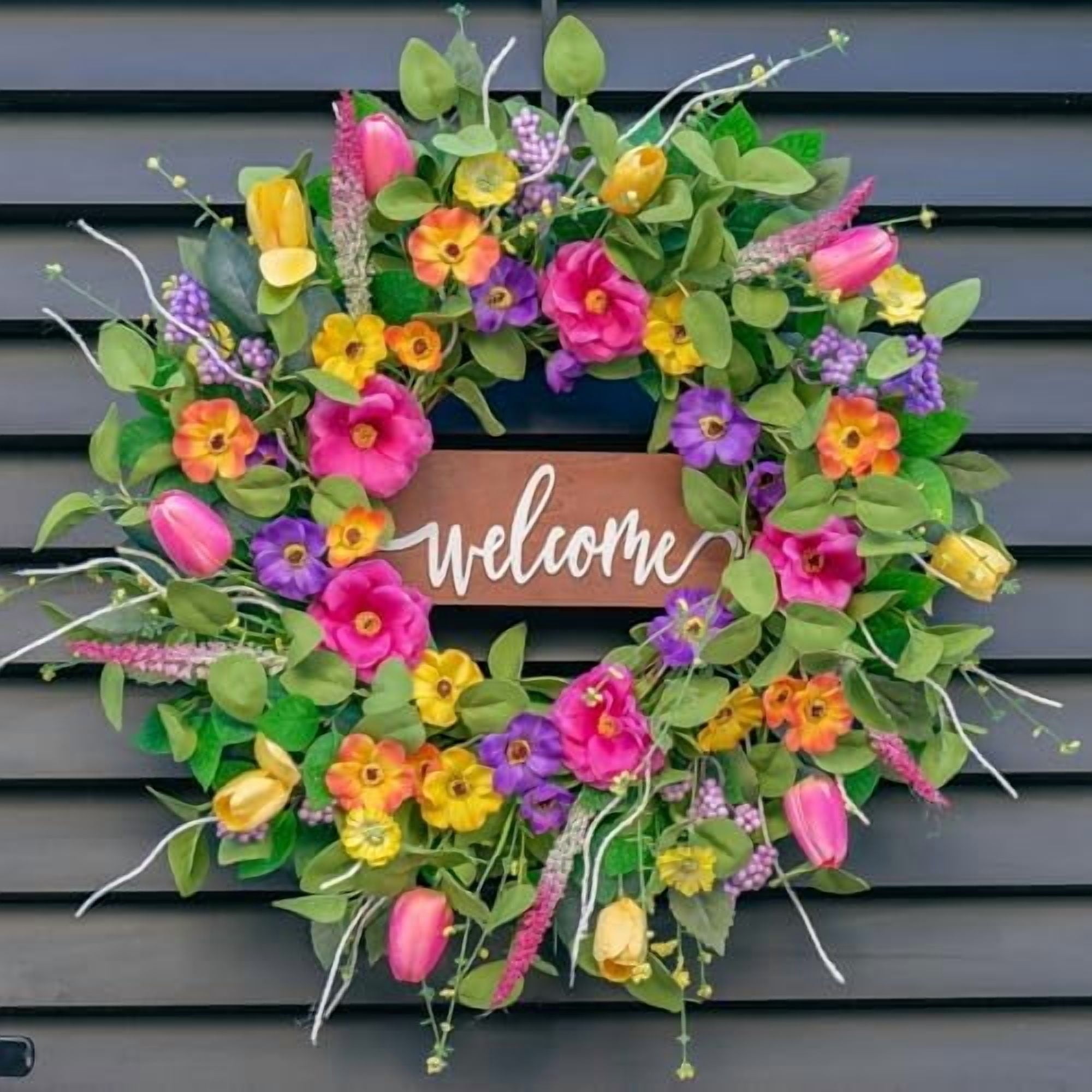 Summer Wreaths for Front Door Outside – 24 Inch Artificial Tulip ...