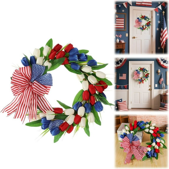 Summer Wreaths,Wreath for Front Door,4Th of July Mesh/Burlap Door Wreath with Hat Welcome Sign & God America Decor | Red White Patriotic Wreath for Front Door Indoor/Outdoor Memorial Day & Independen,