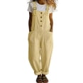 thumbnail image 1 of Summer Y2K Jumpsuits for Women, Suspender Strap Loose Linen Overalls, Baggy Distressed Jeans Wide Leg Jumpsuit Pants, Boho Harem Pants Summer Vacation Outfits,Light Yellow3XL, 1 of 4