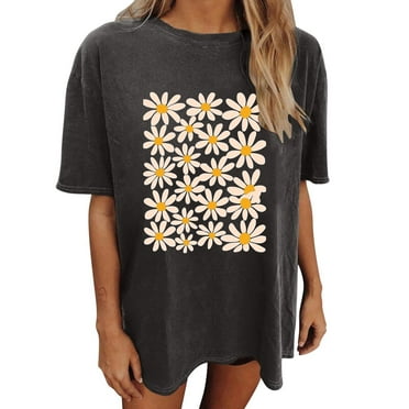 Summer Y2k Tops for Womens Boho Tops for Women Oversized Y2K Clothes Casual Short Sleeve T Shirts Loose Fit Wide Floral Printed Boyfriend Shirts