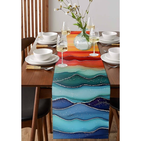 Summer Yellow Cute Dwarf Bee on White Table Runner 13x72in Non-Slip Cotton Linen Table Runners, Flower Leaves Dresser Scarves TableRunner for Dinner Kitchen Dining Wedding Party