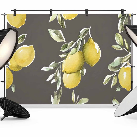 Summer Yellow Lemon Backdrop for Photoshoot,Photography Photo Studio Background Wall Backdrop,Watercolor Botanical Modern Back Drop Banner Panel for Portraits Wedding Live Streaming Decor 12x8Ft