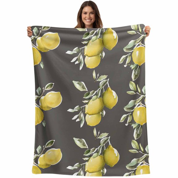 Summer Yellow Lemon Blanket Soft Cozy Warm Throw Blanket for Couch, Plush Fuzzy Flannel Fleece Blankets for Sofa, Watercolor Botanical Modern Bed Blankets Lightweight Gifts for Women, 50"x60"