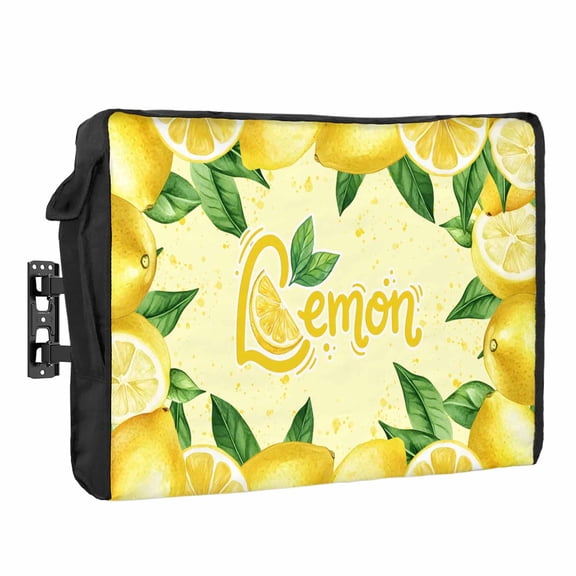 Summer Yellow Lemons Outdoor TV Cover 70 to 75 inch Weatherproof Waterproof, Country Farm Watercolor Fruit Green Leaf TV Enclosures with Remote Control Pocket Flat Screen Protector for Outside