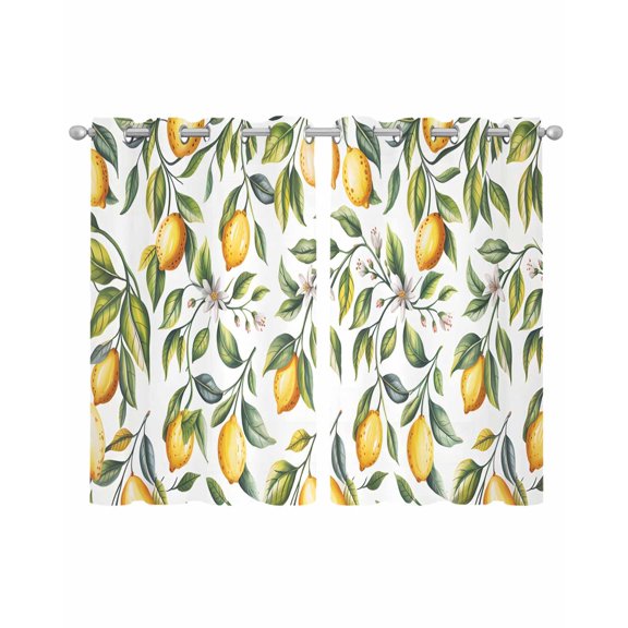 Summer Yellow Lemons Sheer Curtains 39 Inch Length 2 Panels Set for Living Room/Bedroom, Green Leaves Flowers Country Plants Kitchen Curtains Grommet Semi-Sheer Curtains Window Treatments 27.5"x39"x2