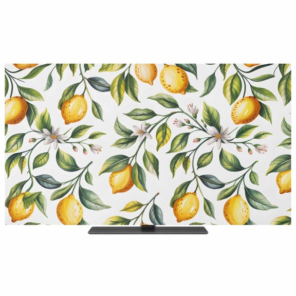 Summer Yellow Lemons TV Dust Cover,Stretchable TV Screen Desktop Computer Protector Cover,Green Leaves Flowers Country Plants Television Dustproof Slipcover for 19–24 Inch Flat or Curved TVs