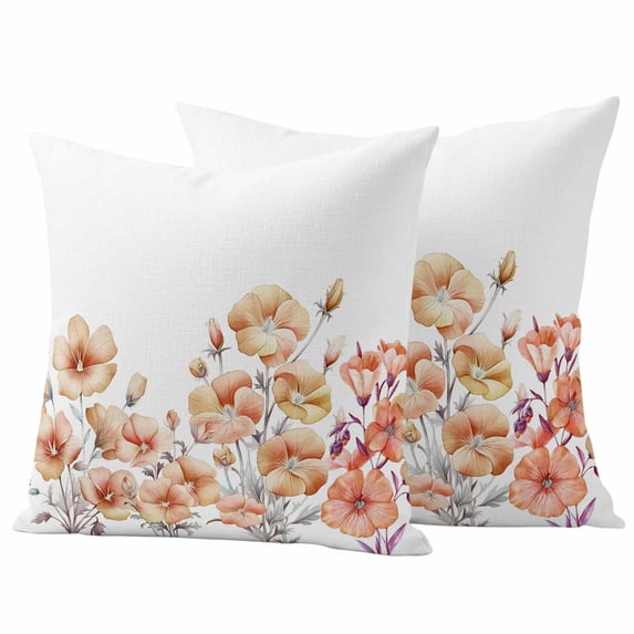Summer Yellow Pillow Covers 2 Pack Flower Watercolor Trumpet Flower Plant Pattern Pillowcase Waterproof Outdoor Throw Pillow Cover for Patio Garden Square Cushion 18”x18”
