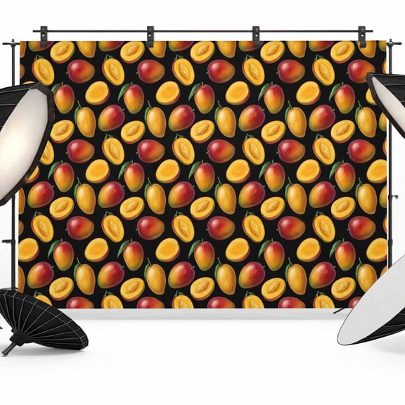 Summer Yellow Red Fruit Backdrops for Photography, Rustic Vibrant Tropical Fruit Green Leaves Fabric Photo Background Sturdy Studio Props for Photo Studio, Video Recording, Booth & Photoshoot 7x5ft