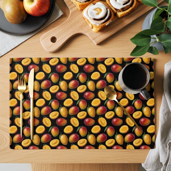 Summer Yellow Red Fruit Placemats Set of 2, Rustic Vibrant Tropical Fruit Green Leaves Heat Insulated Linen Place Mats, Washable Stain-Proof Table Mats for Dining Tables Holiday Decor 13x19 Inches