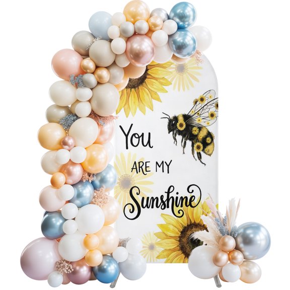 Summer Yellow Sunflower Bee Arch Backdrop Cover Spandex Fitted Arch Cover 6FT,Arches Backdrop Stand Covers for Wedding Birthday Party Ceremony Banquet Decoration Rustic Plant Sunshine Text