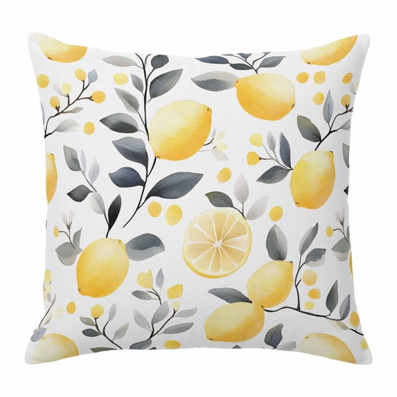 Summer Yellow Throw Pillow Cover Lemon Grey Eucalyptus Leaf Fruit Cotton Linen Cushion Cover Throw Pillow Case with Invisible Zipper for Couch Sofa Bed Chair Car 16x16 Inch