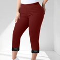 thumbnail image 1 of Summer Yoga Leggings For Women Casual Elastic Waist Lace Capris Solid Color Yoga Gym Pants Wine L-5XL, 1 of 7
