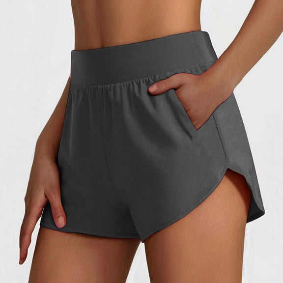 Summer Yoga Shorts For Women Fashionable Tennis Shorts Run Yoga Inner Shorts Elastic Sports Gym Hakama With Zipper Pockets Dark Gray Sweat Shorts Denim Hiking Shorts S-2XL