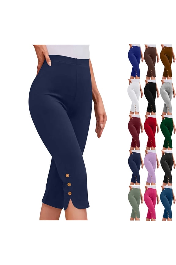 Summer Yoga Shorts for Womens Plus Size High Waisted Solid Color Capris Matching Slim Fitting Yoga Gym Pants Leggings