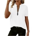 thumbnail image 1 of Summer Zipper T Shirts for Women Collared Neck Short Sleeve Tunic Tops Vacation Ribbed Knit Tees Summer Office Tops, 1 of 6