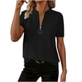 thumbnail image 1 of Summer Zipper T Shirts for Women Collared Neck Short Sleeve Tunic Tops Vacation Ribbed Knit Tees Summer Office Tops, 1 of 6