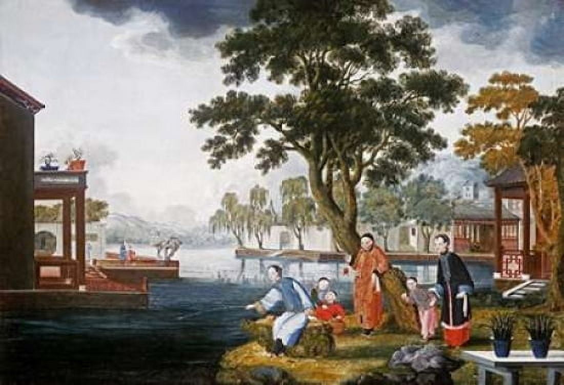 Summer a Family Fishing By a Lake Canvas Art - Chinese School (20 x 28)