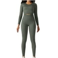 thumbnail image 1 of Summer and Autumn Workout Sets for Women 2 Piece High Waisted Casual Spring Long Sleeve Round-Neck Blouses & Shirts Sets, 1 of 7