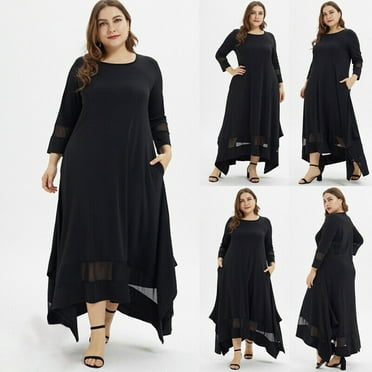 Summer and Spring Dresses for Women 2024 Casual Fashion Women Plus Size Solid Three Quarter Sleeve Muslim Long Dress