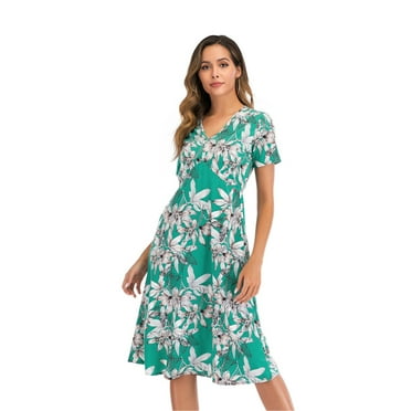 Summer and Spring Dresses for Women 2024 Casual Women'S Casual Floral Print Bohemian V-Neck A-Line Printed Short Sleeve Dress