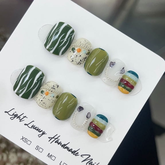 Summer avocado green rainbow NS hand-worn nail piece light luxury pure handmade high quality control nail