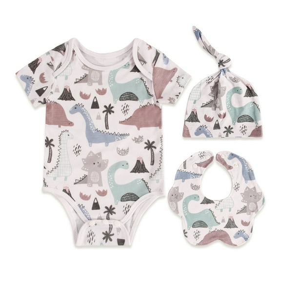 Unisex Baby Layette Set (3-Pcs) - Bodysuit, Bibs & Hat - Newborn Essentials