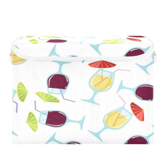 Summer cocktail seamless pattern Large Toy Box Chest Storage with Flip-Top Lid, Collapsible Storage Boxes Container Bins for Toys, Playroom Organizers