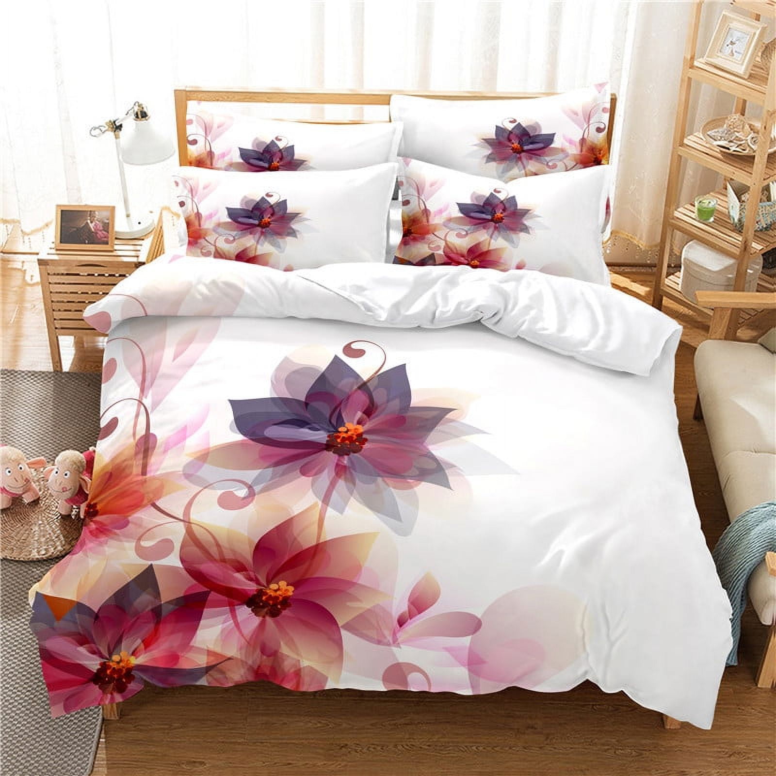 Summer comforter set, queen size botanical Phalaenopsis 3D digital print comforter set, extra