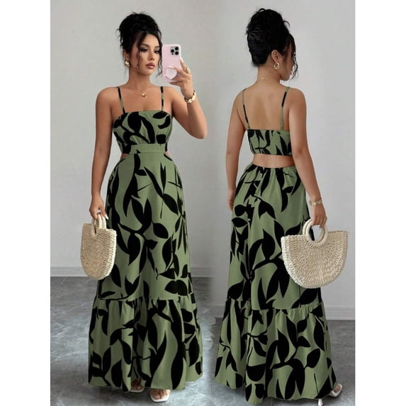 Summer elegant backless floral print long dress