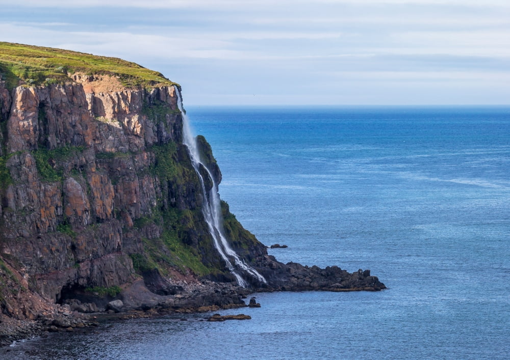 Summer evening light Fresh drinking water from small waterfalls by the side of the cliff close to Akureyri Northern Iceland Canvas Art - Panoramic Images (12 x 36)
