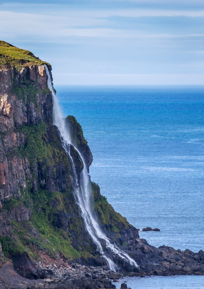 Summer evening light Fresh drinking water from small waterfalls by the side of the cliff close to Akureyri Northern Iceland Canvas Art - Panoramic Images (9 x 27)