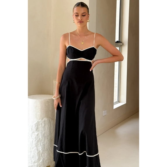 Summer fashion color-blocked sexy backless halter dress