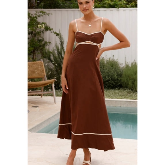Summer fashion color-blocked sexy backless halter dress