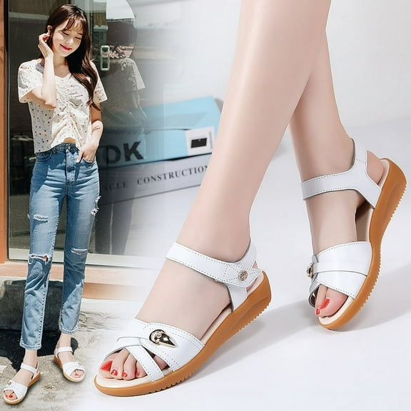 Summer flat bottom women's sandals comfortable soft bottom pasted closed cowhide sandals