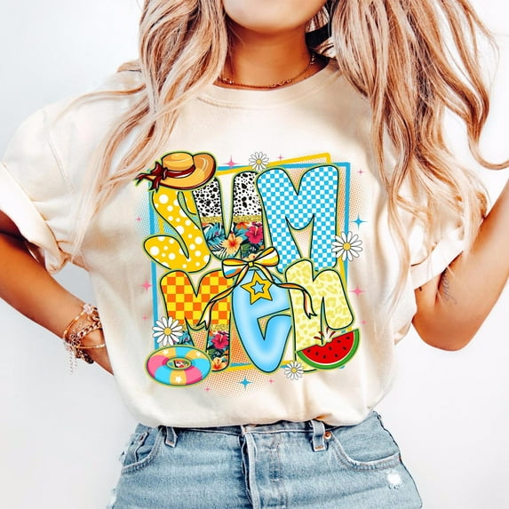 Summer floral shirt, Retro Summer shirt, Coquette Summer shirt, Hello Summer shirt, Beach shirt, Summer Brushstroke shirt, Summer Checkered shirt