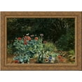 thumbnail image 1 of Summer flowers in a quiet corner of the garden 24x18 Gold Ornate Wood Framed Canvas Art by David Bates, 1 of 2